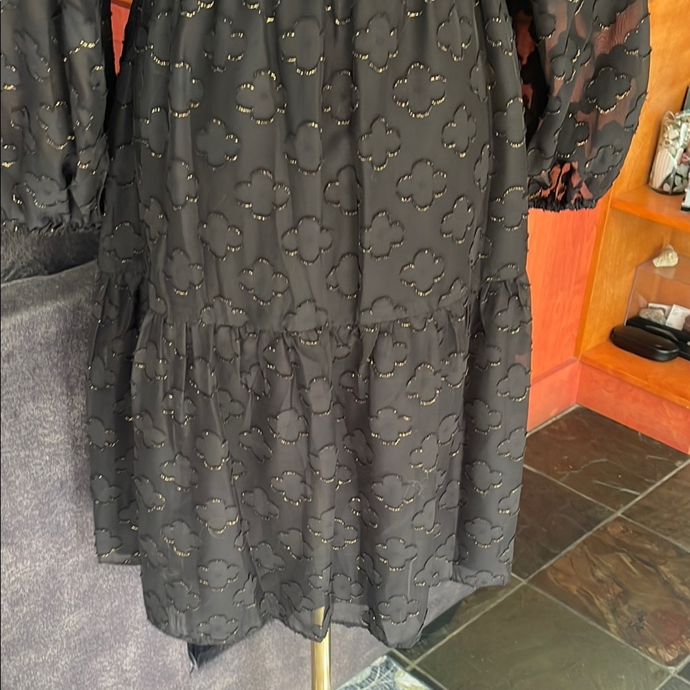 NWT Nanette Lepore Black Gold Sheer Sleeve Tiered Dress Party Dress 6 - Picture 11 of 11